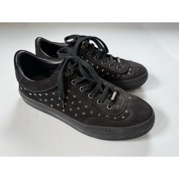 Men's Jimmy Choo Ace Stars Stud Sneakers Shoes Black Leather Size 42 US 8 - Picture 1 of 5